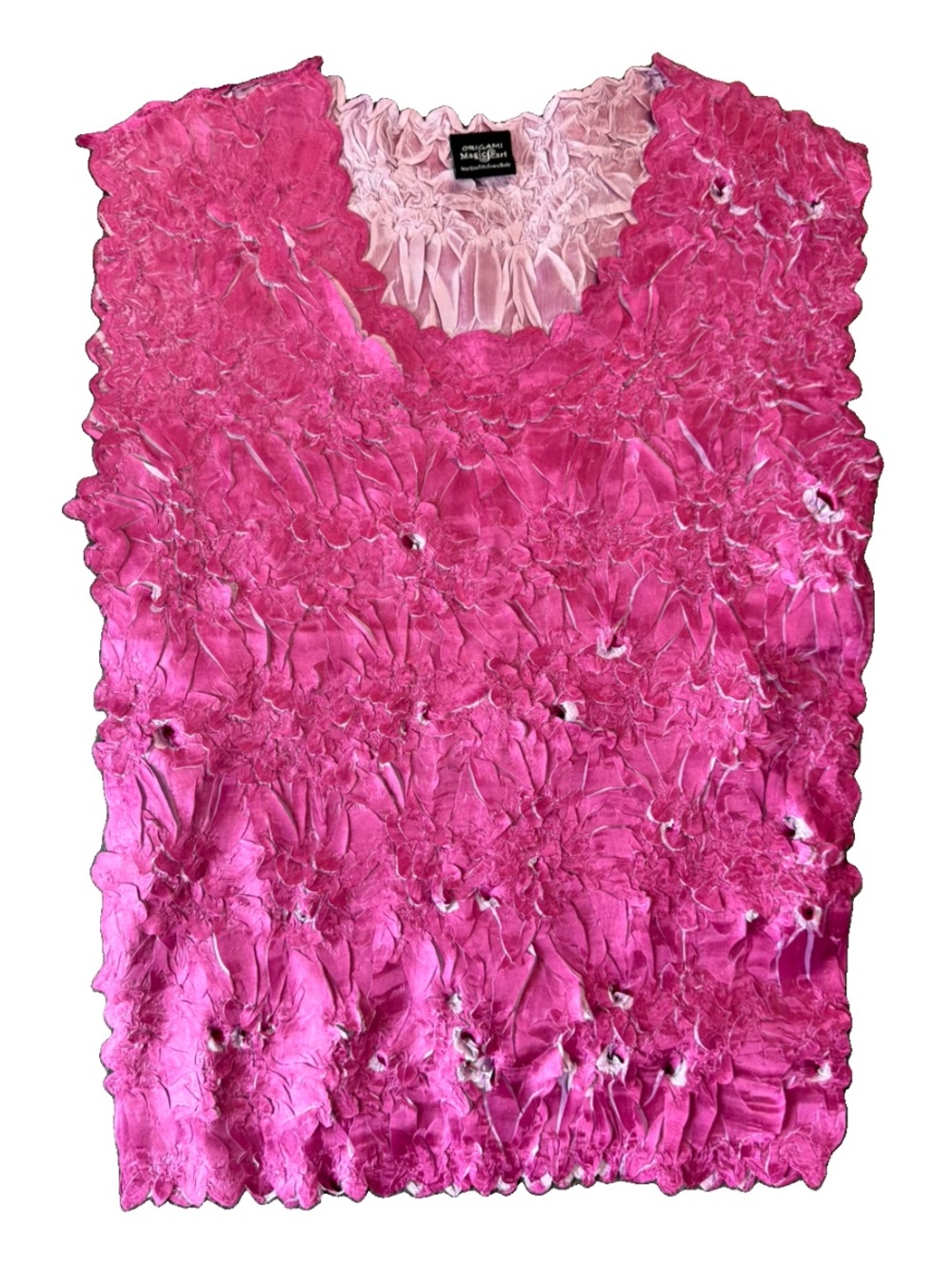 Vtg Y2K Popcorn/Origami Crinkle Tank Top Hot Pink OS Fairycore Mermaidcore